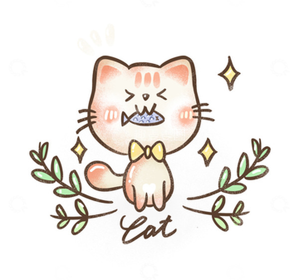 源文件下载【趣麦麦图】粉色可爱爱心坐小猫咪手绘动物插画