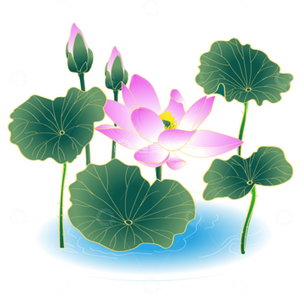 源文件下载【趣麦麦图】绿色简洁创意国潮风格荷花矢量素材