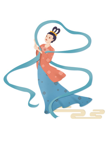 蓝色剪纸风嫦娥踏云中秋祝福手绘