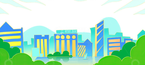 源文件下载【趣麦麦图】蓝色小清新城市青山绿水建筑房子手绘图