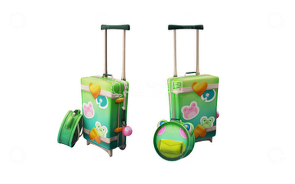 源文件下载【趣麦麦图】可爱小清新三维卡通行李箱假期旅游