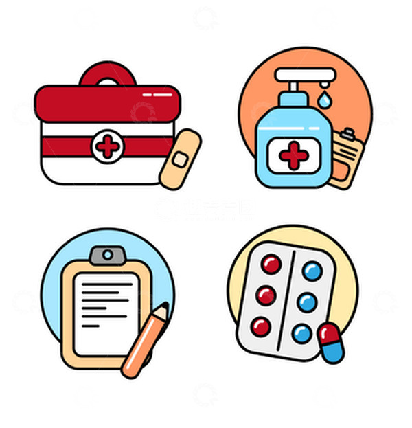 源文件下载【趣麦麦图】彩色卡通风格医疗医疗箱小图标