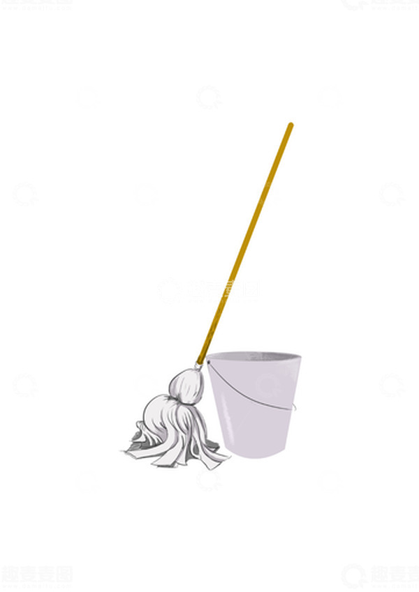 源文件下载【趣麦麦图】灰白简约拖把和水桶手绘图