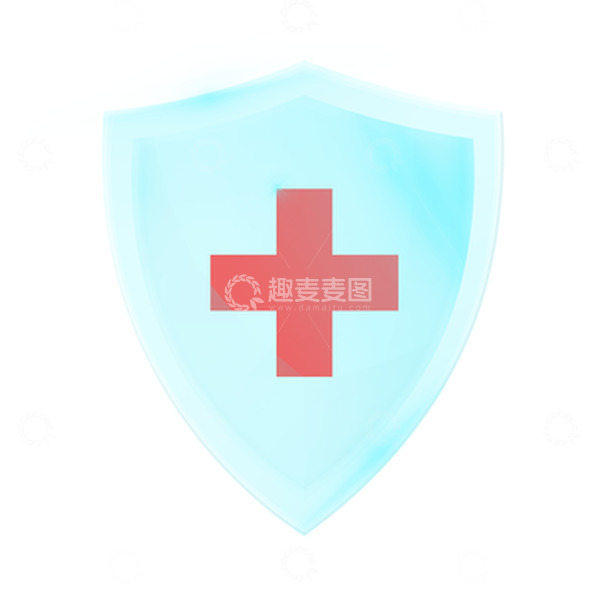 源文件下载【趣麦麦图】-蓝色透明医疗健康盾牌十字保护