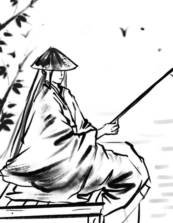 源文件下载【趣麦麦图】水墨垂钓垂钓渔翁手绘元素