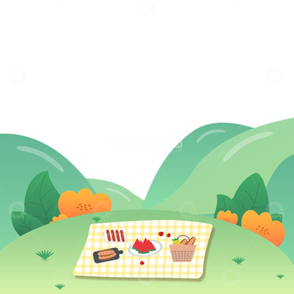 源文件下载【趣麦麦图】绿色风景野餐旅游元素