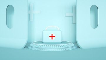 蓝色简约C4D医疗药箱场景创意背景