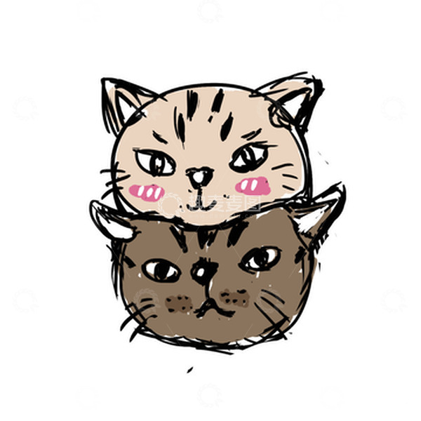 源文件下载【趣麦麦图】两只可爱猫咪卡通手绘线条情侣