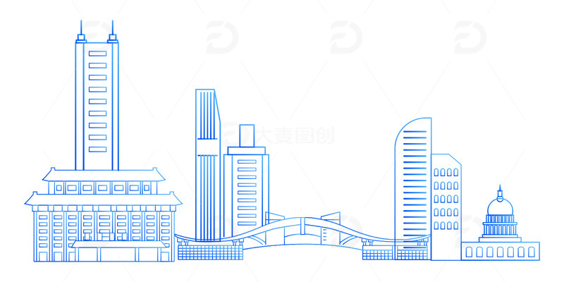 源文件下载【趣麦麦图】蓝色线条简约城市建筑大厦地产房子