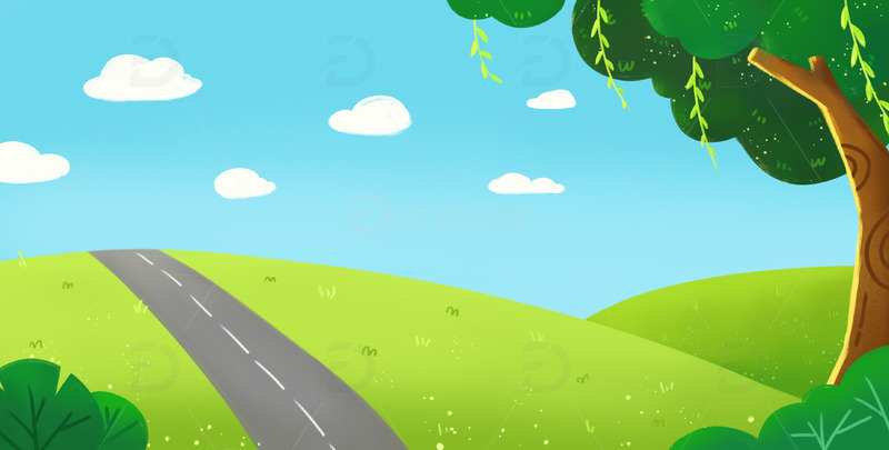 绿色小清新春天郊游踏青手绘背景图