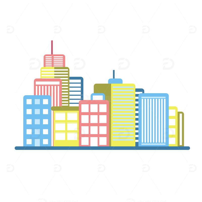 源文件下载【趣麦麦图】扁平风城市建筑彩色剪影