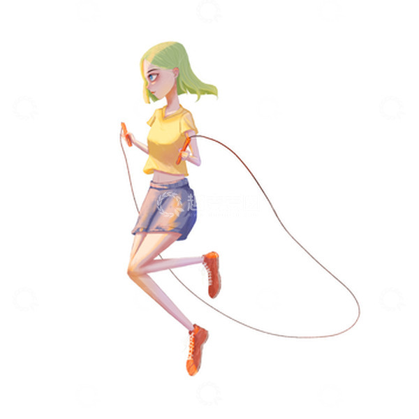 源文件下载【趣麦麦图】黄绿色轻质感唯美风跳绳女孩