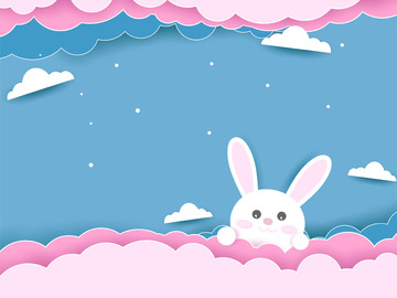 马卡龙扁平彩色可爱兔兔背景手绘图