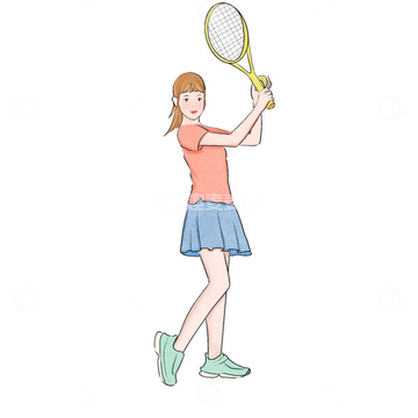 源文件下载【趣麦麦图】手绘健身打网球