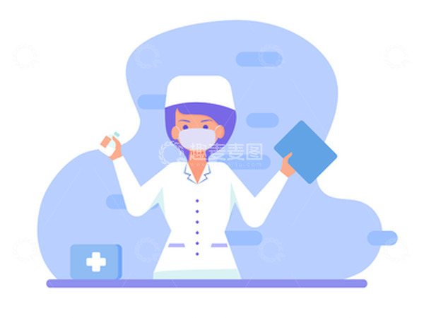 源文件下载【趣麦麦图】蓝色疫情防控护士医疗扁平人物素材