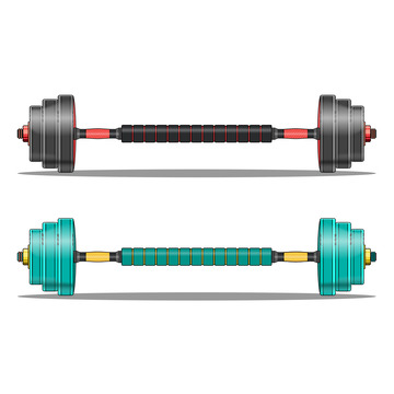 彩色哑铃杠铃运动健身器材手绘插画