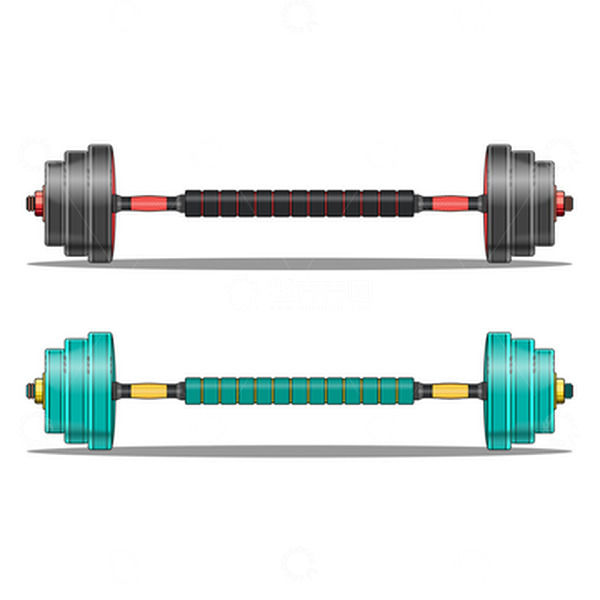 源文件下载【趣麦麦图】-彩色哑铃杠铃运动健身器材手绘插画