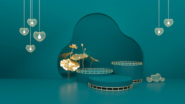 蓝绿色简约3D立体风格高级感电商背景图