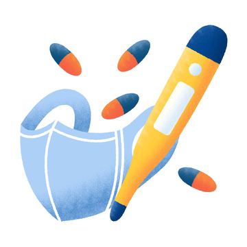 医疗元素噪点风插图口罩体温计