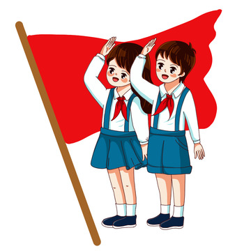 少先队员敬礼手绘插画