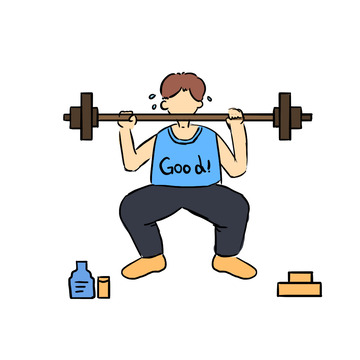 卡通手绘健身人物举重动作动态