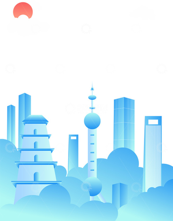 源文件下载【趣麦麦图】蓝色城市建筑矢量插画