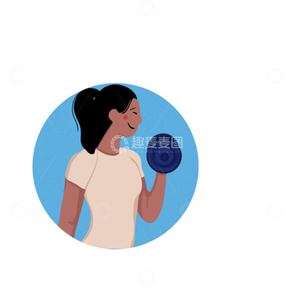 源文件下载【趣麦麦图】健身运动举哑铃的女孩手绘扁平插画