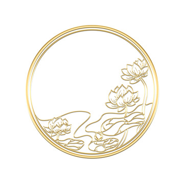 国潮镂空立体金边莲花边框元素