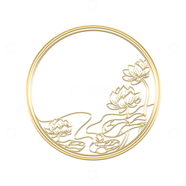 源文件下载【趣麦麦图】国潮镂空立体金边莲花边框元素