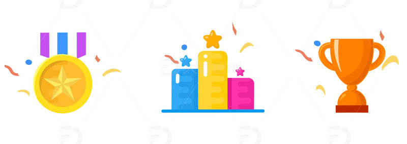 彩色扁平简约获奖奖杯冠军奖牌元素免扣