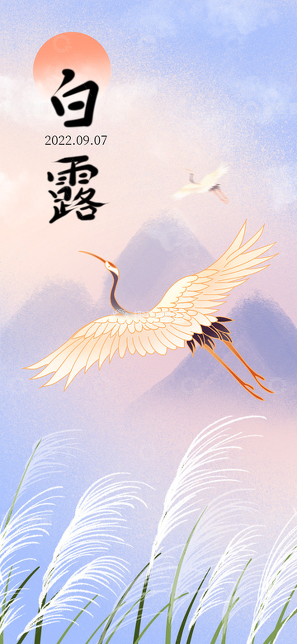 源文件下载【趣麦麦图】国风唯美紫粉色白露节气海报