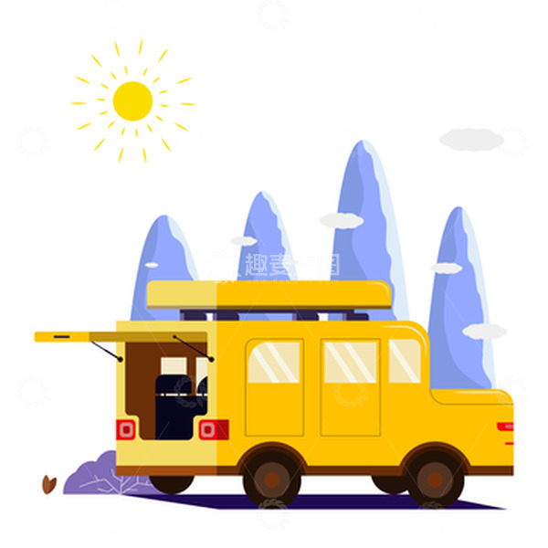 源文件下载【趣麦麦图】-自驾游出行黄色汽车