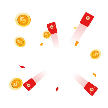 卡通漂浮元素红包金币气氛电商装饰