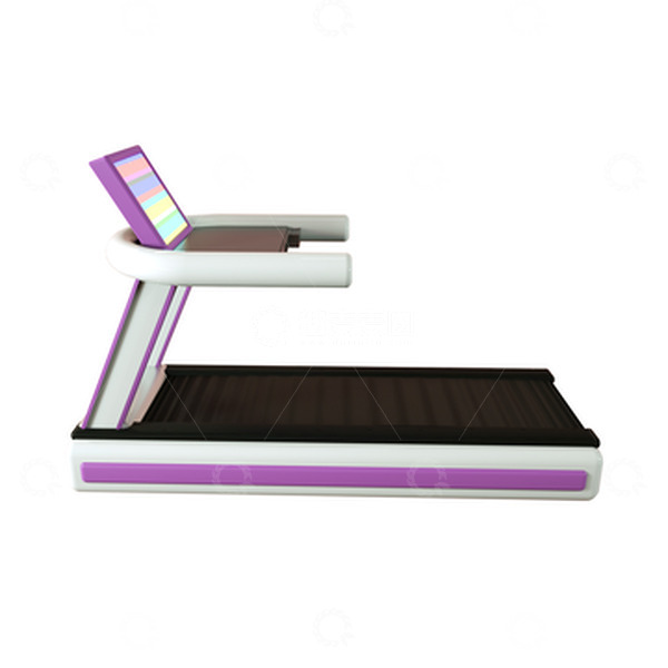 源文件下载【趣麦麦图】3D立体紫色卡通健身房跑步机健身器材背景