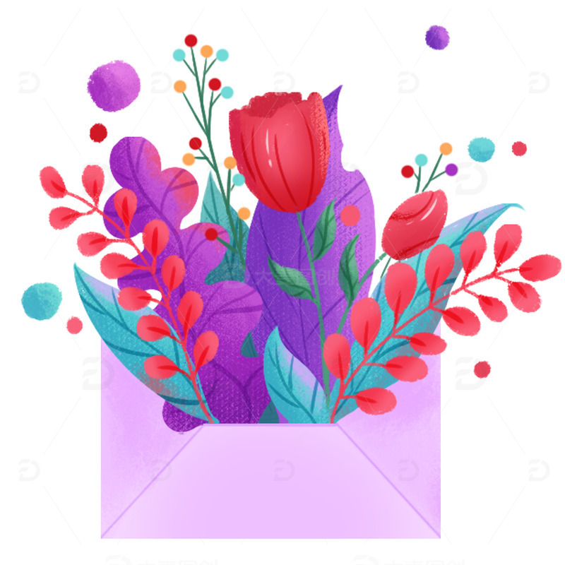 源文件下载【趣麦麦图】深色植物花束信笺装饰插画素材