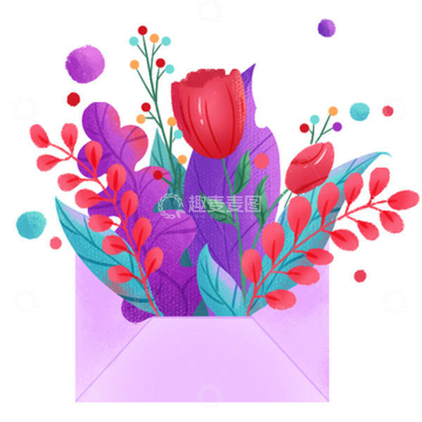 源文件下载【趣麦麦图】-深色植物花束信笺装饰插画素材