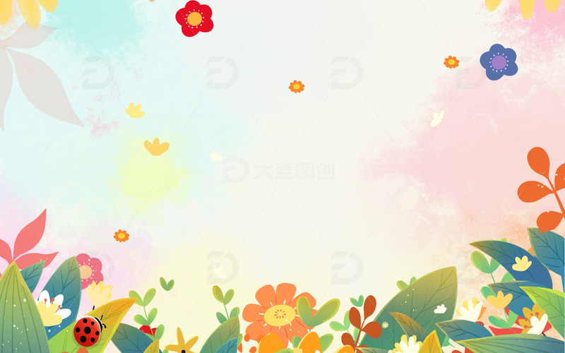 彩色春天花朵水彩渲染手绘背景