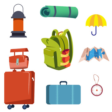 扁平风格旅游游玩元素