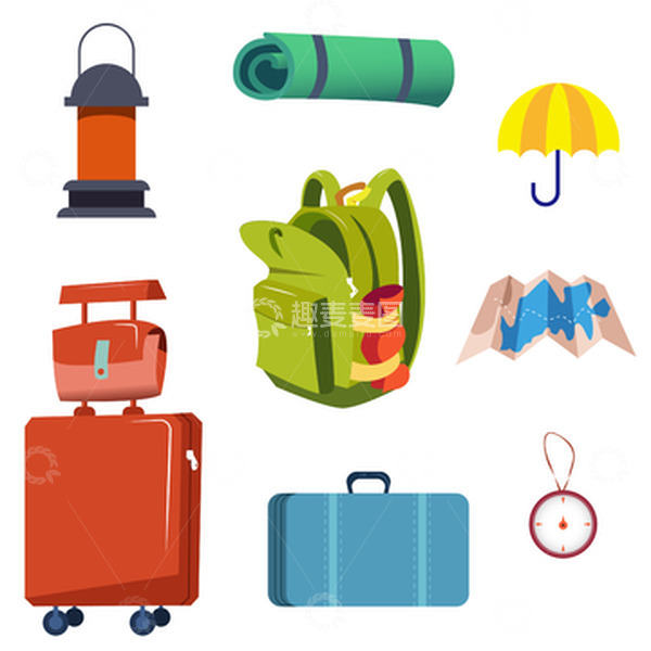 源文件下载【趣麦麦图】扁平风格旅游游玩元素