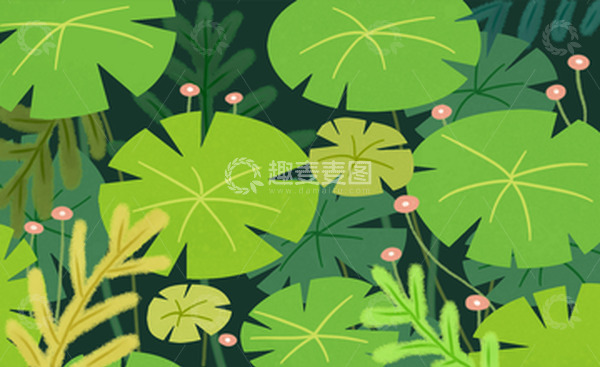 源文件下载【趣麦麦图】绿色小清新六月荷叶插画手绘图背景