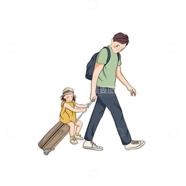 源文件下载【趣麦麦图】清新卡通亲子旅游手绘插画