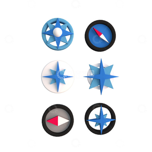 源文件下载【趣麦麦图】3D立体图标指南针方向卡通立体图标