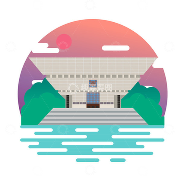 源文件下载【趣麦麦图】扁平风山西博物院城市建筑元素
