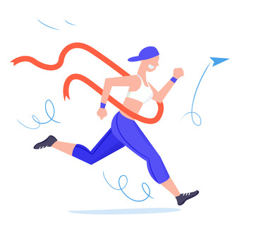 手绘卡通健身跑步比赛胜利人物