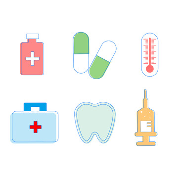 卡通清新疫情医疗健康矢量线条元素