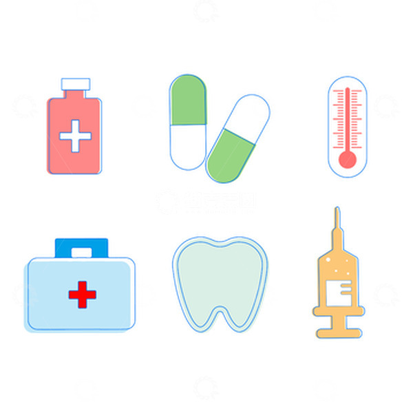 源文件下载【趣麦麦图】-卡通清新疫情医疗健康矢量线条元素