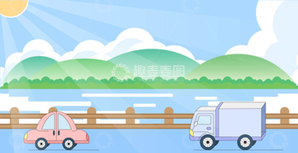 源文件下载【趣麦麦图】绿色小清新夏天驾车出游旅行手绘图