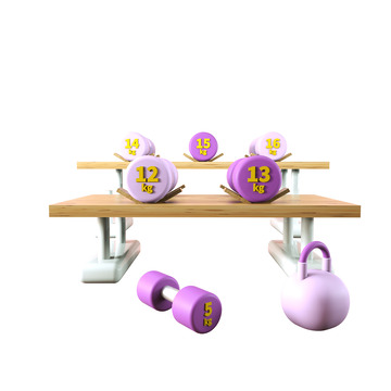 3D立体紫色杠铃力量区健身器材