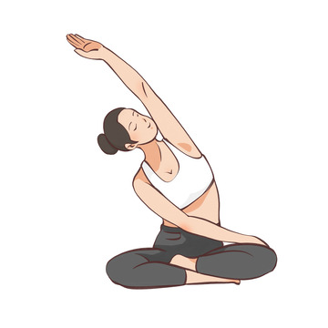 黑白健身瑜伽运动拉伸女性手绘图