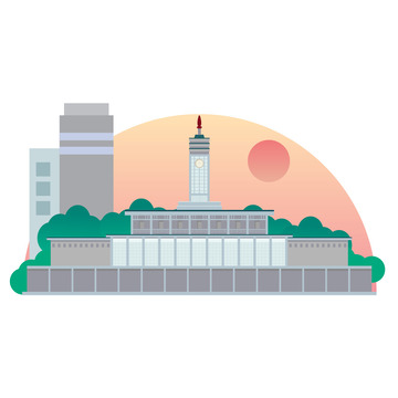 小清新扁平风长沙火车站地标建筑